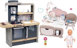 Smoby Set bucătărie electronică cu înălțime reglabilă Tefal Evolutive New Kitchen Smoby și căsuță electronică cu zonă de zi și de noapte cu păpușă (SM312308-17) Bucatarie copii