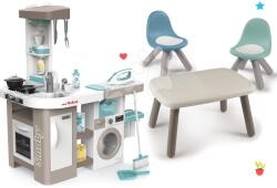 Smoby Set bucătărie electronică cu mașină de spălat și masă de călcat Tefal Cleaning Kitchen 360° Smoby și măsuță KidTable cu 2 scăunele KidChair (SM311050-32) Bucatarie copii