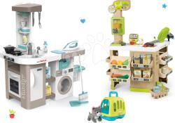 Smoby Set bucătărie electronică cu mașină de spălat și masă de călcat Tefal Cleaning Kitchen 360° Smoby și magazin Bio Fresh Market cu valiză veterinară (SM311050-18) Bucatarie copii