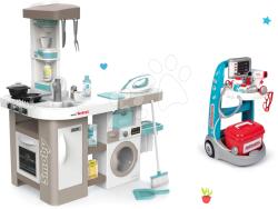 Smoby Set bucătărie electronică cu mașină de spălat și masă de călcat Tefal Cleaning Kitchen 360° Smoby și cărucior medical electronic cu sunete și lumini (SM311050-14) Bucatarie copii