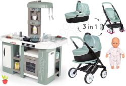Smoby Set bucătărie electronică cu bule magice Tefal Studio Kitchen XL Bubble 360° și cărucior Smoby combinație triplă cu păpușă de 32 cm (SM311053-4) Bucatarie copii