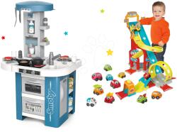 Smoby Set bucătărie cu echipament tehnic Tech Edition Smoby electronică cu pistă săritoare de mașini și 12 mașinuțe (SM311049-5) Bucatarie copii