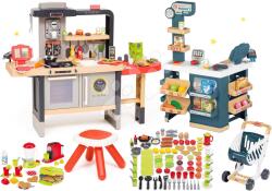 Smoby Restaurant cu bucătărie electronică Chef Corner Restaurant Smoby cu aparat de vafe și supermarket cu alimente și vase 100 feluri (SM312303-42) Bucatarie copii