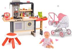Smoby Set restaurant cu bucătărie electronică Chef Corner Restaurant Smoby și cărucior adânc pliabil cu păpușă care redă 4 sunete și 3 melodii (SM312303-30) Bucatarie copii