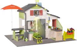 Smoby Casă de joacă cu spațiu de relaxare sub umbrela de soare Friends House DeLuxe Life Smoby extinsă în grădină cu bucătărie de joacă (SM810250-L) Casuta pentru copii