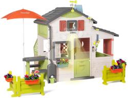 Smoby Căsuță cu bucătărie cu lumină în interior Friends House DeLuxe Life Smoby extensibilă și zonă de luat masa sub umbrelă (SM810250-O) Casuta pentru copii