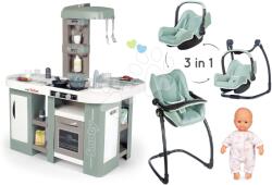 Smoby Set bucătărie electronică cu bule magice Tefal Studio Kitchen XL Bubble 360° și scaun de masă Smoby cu scaun de luat masa și leagăn pentru păpușă de 32 cm (SM311053-5) Bucatarie copii