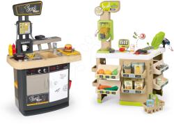 Smoby Set restaurant cu bucătărie Food Corner Smoby cu două fețe și magazin cu Fructe-Legume Organic Fresh Market (SM310910-1) Bucatarie copii