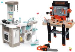 Smoby Set bucătărie electronică cu mașină de spălat și masă de călcat Tefal Cleaning Kitchen 360° Smoby și atelier de lucru cu mașinuță electronică și drujbă cu sunete (SM311050-23) Bucatarie copii