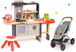 Smoby Set restaurant cu bucătărie electronică Chef Corner Restaurant Smoby cu cărucior pentru două păpuși DeLuxe Maxi Cosi&Quinny Grey (SM312303-5) Bucatarie copii