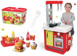 Smoby Set bucătărie de jucărie Cherry Special Smoby cu sunet şi aparat de cafea şi set hamburger 100% Chef (SM310810-7) Bucatarie copii