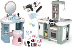 Smoby Set bucătărie electronică cu bule magice Tefal Studio Kitchen XL Bubble 360° și măsuță cosmetică Smoby cu scăunel și un coafor cu uscător de păr (SM311053-15) Bucatarie copii