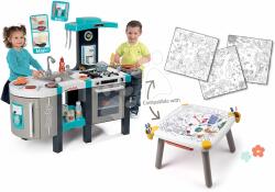 Smoby Set bucătărie electronică și măsuță creativă Tefal French Touch Bubble Smoby cu sunete și imagini de format mare pentru colorat (SM311206-44) Bucatarie copii