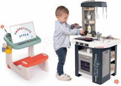 Smoby Set bucătărie și bancă pentru desenat Tefal Studio Kitchen 360° Smoby electronică cu sunete realiste și tablă cu două fețe și magneți (SM311056-15) Bucatarie copii