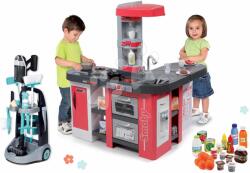 Smoby Set cărucior de curățenie și bucătărie electronică Rowenta Trolley Smoby cu bule magice, alimente și un aspirator vertical cu sunete (SM330319-8)