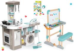 Smoby Set bucătărie electronică cu mașină de spălat și masă de călcat Tefal Cleaning Kitchen 360° Smoby și bancă pentru scris și desenat cu litere magnetice și cifre (SM311050-31) Bucatarie copii
