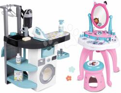 Smoby Set spălătorie cu mașină de spălat cu încărcare frontală și măsuță cosmetică Gabby Rowenta Wash&Clean Laundry Smoby cu scăunel și aspirator electronic cu sunete (SM330320-8)