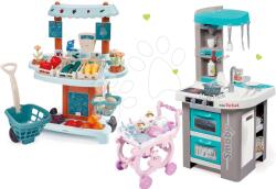 Smoby Set bucătărie Tefal Studio Bubble Smoby electronică cu barbotare magică şi stand de legume Bio cu cărucior și set de ceai (SM311023-13) Bucatarie copii