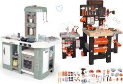 Smoby Set bucătărie electronică cu bule magice Tefal Studio Kitchen XL Bubble 360° și atelier de lucru Mega Center Smoby cu trei părți (SM311053-14) Bucatarie copii