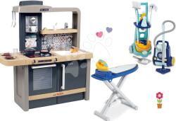 Smoby Set bucătărie electronică cu înălțime reglabilă Tefal Evolutive New Kitchen Smoby și cărucior de curățenie cu masă de călcat și fier de călcat (SM312308-21) Bucatarie copii