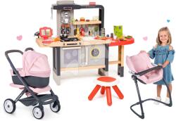 Smoby Set restaurant cu bucătărie electronică Chef Corner Restaurant Smoby și cărucior combinație triplă cu scăunel de masă 3în1 Maxi Cosi & Quinny (SM312303-6) Bucatarie copii