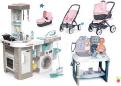 Smoby Set bucătărie electronică cu mașină de spălat și masă de călcat Tefal Cleaning Kitchen 360° Smoby și cărucior combinație triplă cu cabinet medical electronic (SM311050-4) Bucatarie copii