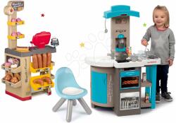 Smoby Set bucătărie de jucărie pliabilă Tefal Opencook Bubble Smoby albastră cu barbotare magică și aparat de cafea și patiserie cu produse de panificație, dulciuri și scaun (SM312201-3) Bucatarie copii