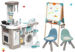 Smoby Set bucătărie electronică cu mașină de spălat și masă de călcat Tefal Cleaning Kitchen 360° Smoby și tablă din lemn magnetică cu 2 scăunele KidChair (SM311050-33) Bucatarie copii