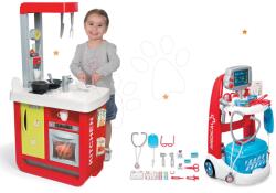 Smoby Set bucătărie electronică Bon Appetit Smoby Red&Green cu sunet şi cărucior medical cu trusă albastră (SM310810-1) Bucatarie copii