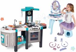 Smoby Set bucătărie electronică Tefal French Touch Bubble Smoby turcoaz cu barbotare magică și măsuţă de cosmetică 2in1 Frozen (SM311206-7) Bucatarie copii
