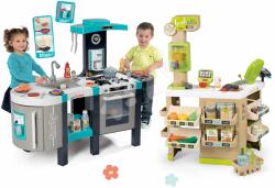 Smoby Set bucătărie electronică și stand Bio magazinTefal French Touch Bubble Smoby cu sunete și lumini și aparat de cafea espresso (SM311206-37) Bucatarie copii