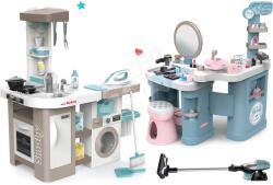 Smoby Set bucătărie electronică cu mașină de spălat și masă de călcat Tefal Cleaning Kitchen 360° Smoby și măsuță cosmetică aspirator electronic cu sunete (SM311050-26) Bucatarie copii