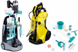Smoby Set cărucior de curățenie și aparat de curățat sub presiune Rowenta Trolley Smoby cu conexiune la apă și aspirator vertical cu sunete (SM330319-5)