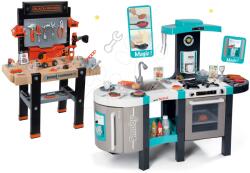 Smoby Set bucătărie electronică Tefal French Touch Bubble Smoby turcoaz cu barbotare magică și atelier de lucru Black+Decker cu sunete (SM311206-8) Bucatarie copii