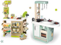 Smoby Set bucătărie cu sunete Cherry Kitchen Green Smoby cu supermarket Fresh Market și alimente bio (SM310911-2) Bucatarie copii