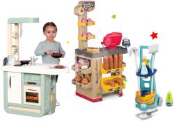 Smoby Set bucătărie de jucărie Cherry Kitchen Smoby cu sunet şi aparat de cafea şi cărucior de curăţenie Clean (SM310909-18) Bucatarie copii