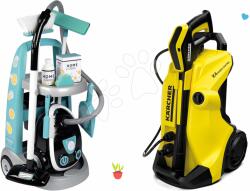 Smoby Set cărucior de curățenie cu aspirator elecronic Cleaning Trolley Vacuum Cleaner Smoby și un cărucior cu un aparat de curățat cu înaltă presiune (SM330316-4)