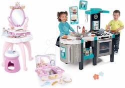 Smoby Set bucătărie electronică și măsuță cosmetică Prințese Tefal French Touch Bubble Smoby cu sunete și oglindă reglabilă cu emblemă și scaun (SM311206-36) Bucatarie copii
