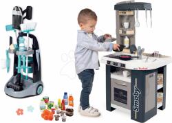 Smoby Set cărucior de curățenie și bucătărie cu sunete Rowenta Trolley Smoby și alimente un aspirator electronic cu sunete (SM330319-6)