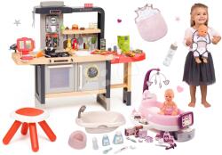 Smoby Restaurant cu bucătărie electronică Chef Corner Restaurant Smoby și centru de îngrijire cu cădiță marsupiu și biberon cu pijama (SM312303-27B) Bucatarie copii