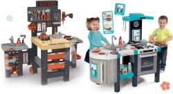 Smoby Set bucătărie electronică și atelier de lucru cu trei părți Tefal French Touch Bubble Smoby cu sunete și mașină pliabilă (SM311206-29) Bucatarie copii