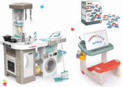 Smoby Set bucătărie electronică cu mașină de spălat și masă de călcat Tefal Cleaning Kitchen 360° Smoby și bancă pentru desenat cu litere magnetice și cifre (SM311050-29) Bucatarie copii