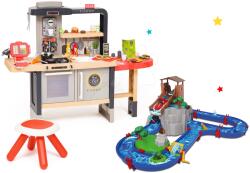 Smoby Set restaurant cu bucătărie electronică Chef Corner Restaurant Smoby și pistă de apă Aventura sub o cascadă cu un tun de apă (SM312303-18) Bucatarie copii