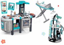 Smoby Set bucătărie Tefal French Touch Bubble Smoby turcoaz cu barbotare magică și cărucior de curăţenie cu aspirator şi masă de călcat (SM311206-3) Bucatarie copii