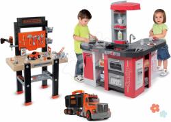 Smoby Set bucătărie și atelier de lucru Tefal Studio XXL Smoby electronică cu bule magice și un camion cu geantă și unelte (SM311025-20) Bucatarie copii