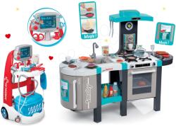 Smoby Set bucătărie electronică Tefal French Touch Bubble Smoby turcoaz cu barbotare magică și cărucior medical cu trusă albastră (SM311206-4) Bucatarie copii