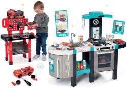 Smoby Set bucătărie electronică Tefal French Touch Bubble Smoby turcoaz cu barbotare magică și atelier de lucru Maşini 3 cu suprafaţă rotabilă (SM311206-10) Bucatarie copii