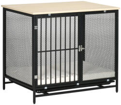AOSOM Kutya kennel 80x55x71 cm kutyaketrec párnázott, vízlepergető fekvőfelület kutyabox, zárható fekete
