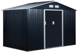 Oasom Horganyzott acél kerti kis ház alappal fekete kerti fészer szerszámos kamra ház 277x195x192 cm