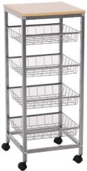 AOSOM Acél konyhai kocsi gurulós tálalókocsi, zsúrkocsi kosarakkal 36, 5x36, 5x89 cm